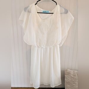 Modcloth Embroidered Ivory Knee Length Dress